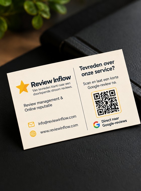 Voorbeeld van een kaartje met QR-code voor reviews